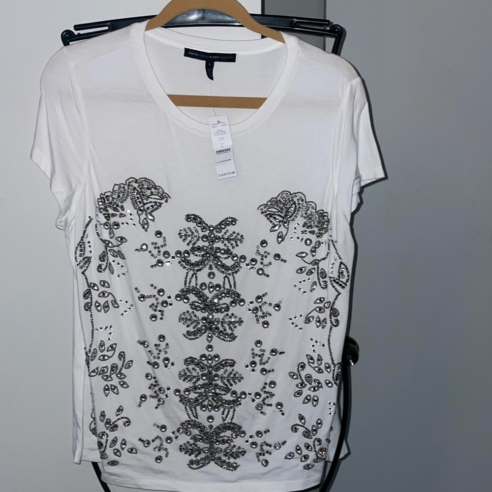 WHBM Short Sleeve Embellished Tee Sz L